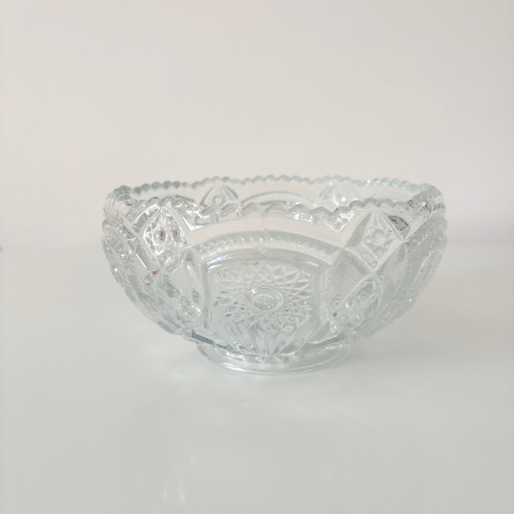 Vintage Imperial Glass Bowl #402 Fashion Clear Pressed Glass Sawtooth Rim 70s